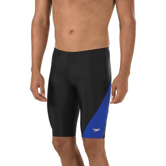 Speedo Men's Revolve Splice Jammer PowerFLEX Eco Black & Blue Size 28 New - Picture 1 of 9